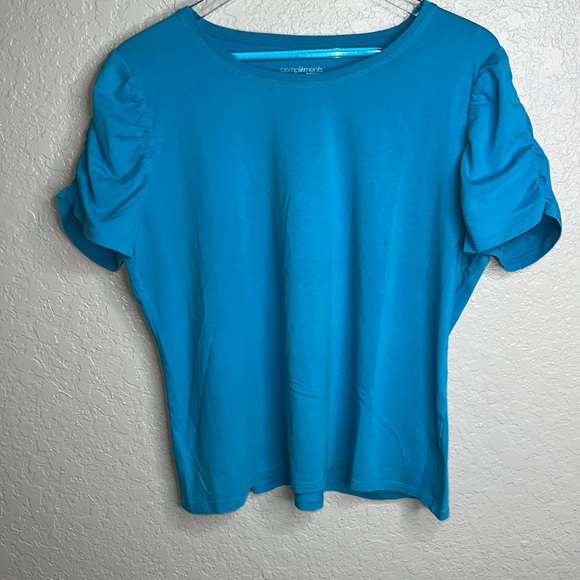 Blue Puffed Ruched Sleeve Top - Picture 2 of 5